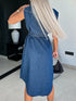 'Elara' Cap Sleeve Denim Dress - Celes Fashion